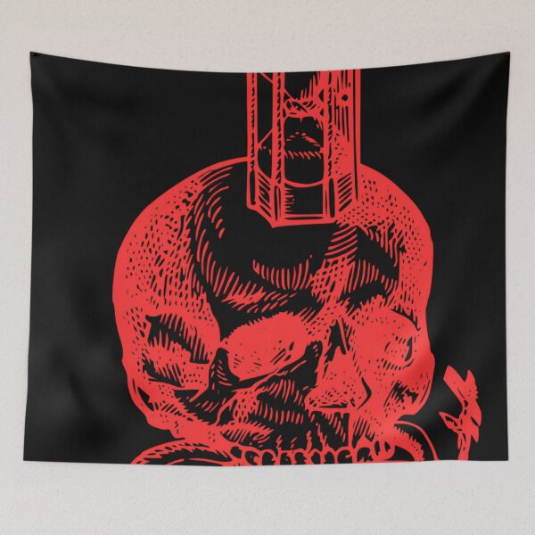 Item preview, Memento Mori Skull Hourglass Red Neon Alchemical Art designed and sold by DarkOriginArts.