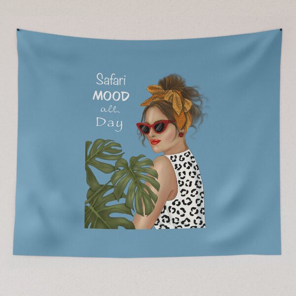 Item preview, Botanical Fashion Illustration | Safari Summer Mood Muse | Trendy Girl Retro Magazine Cover | Vintage Fashion Wall Art designed and sold by Skayana.