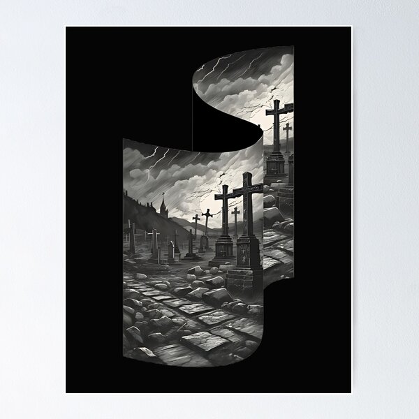 Item preview, Gothic Graveyard Stormy Night Cemetery Landscape designed and sold by DarkOriginArts.
