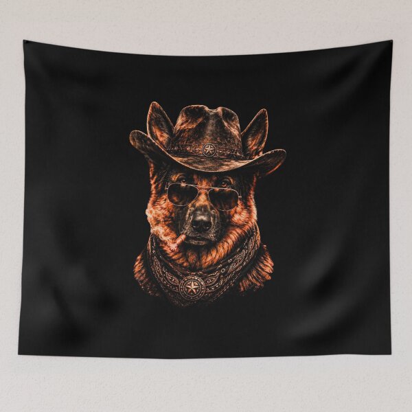 Item preview, German Shepherd Western Graphic Cowboy Dog Smoking designed and sold by bilal sibgui.