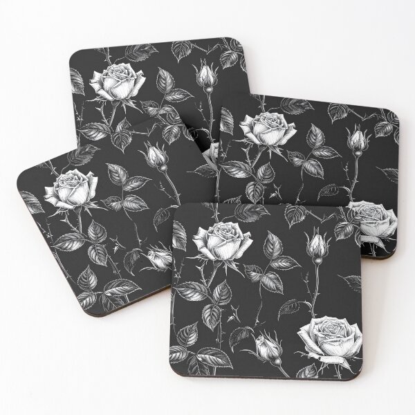 Item preview, Inverted White Gothic Rose Black Background Seamless Pattern designed and sold by Grainwork.