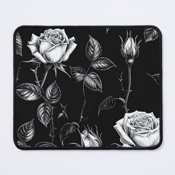 Item preview, Inverted White Gothic Rose Black Background Seamless Pattern designed and sold by Grainwork.