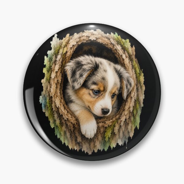 Item preview, Curious Baby Australian Shepherd in Tree Hollow Watercolor Art designed and sold by SimpliVibe.