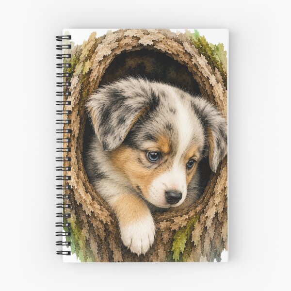 Item preview, Curious Baby Australian Shepherd in Tree Hollow Watercolor Art designed and sold by SimpliVibe.