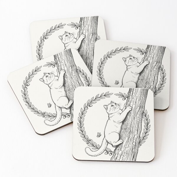 Item preview, Cat Climbing Tree with Wreath - Black Line Art designed and sold by sxtfejvseyn.
