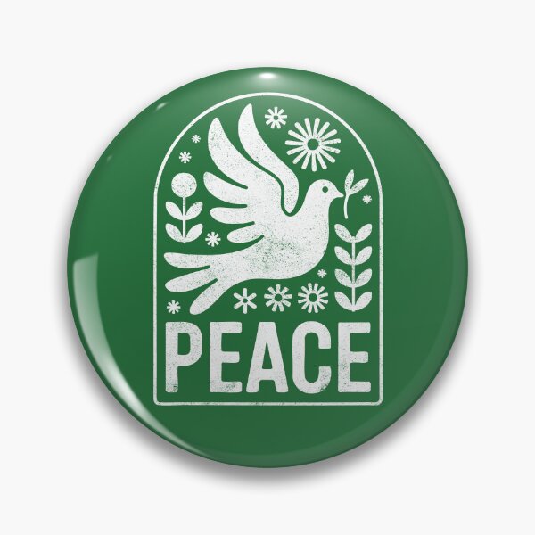 Item preview, The word Peace Dove Retro Folk Art Flower Design in White designed and sold by Altered Pixels.