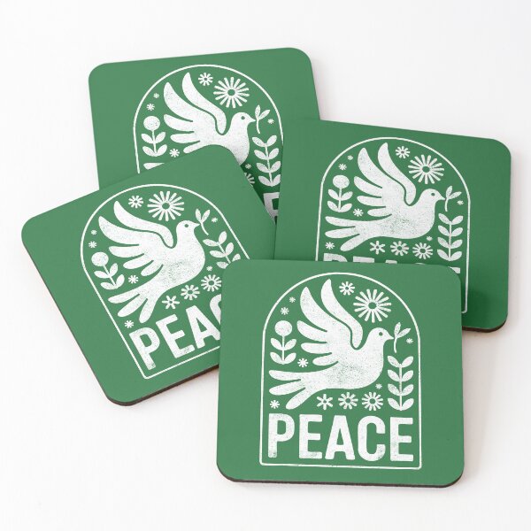 Item preview, The word Peace Dove Retro Folk Art Flower Design in White designed and sold by Altered Pixels.