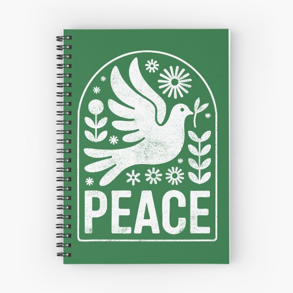 Item preview, The word Peace Dove Retro Folk Art Flower Design in White designed and sold by Altered Pixels.