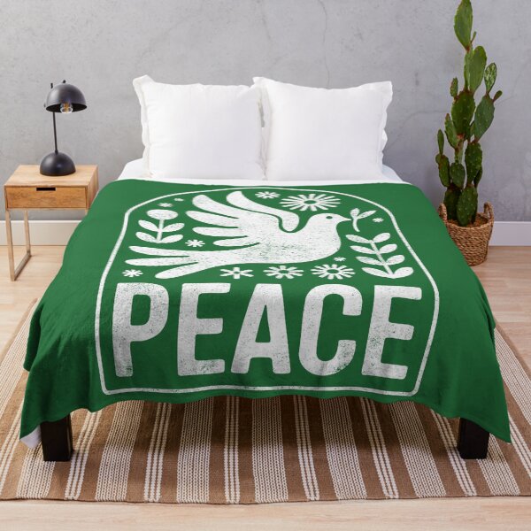Item preview, The word Peace Dove Retro Folk Art Flower Design in White designed and sold by Altered Pixels.