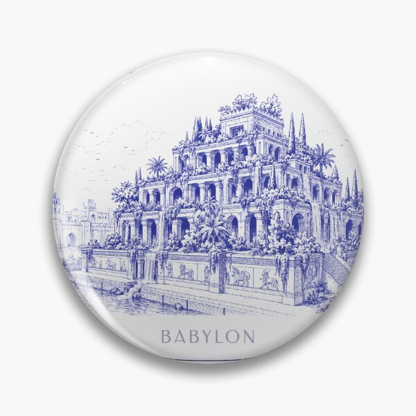 Item preview, Hanging Gardens of Babylon (Semiramis) | Vintage Blue Ink Pen Drawing designed and sold by ValMaDesign.