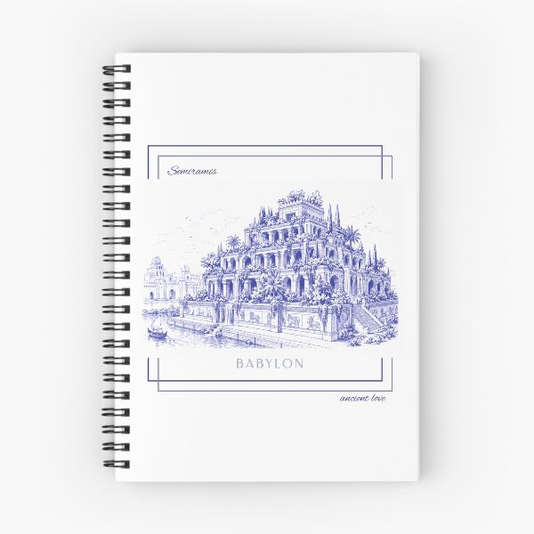 Item preview, Hanging Gardens of Babylon (Semiramis) | Vintage Blue Ink Pen Drawing designed and sold by ValMaDesign.