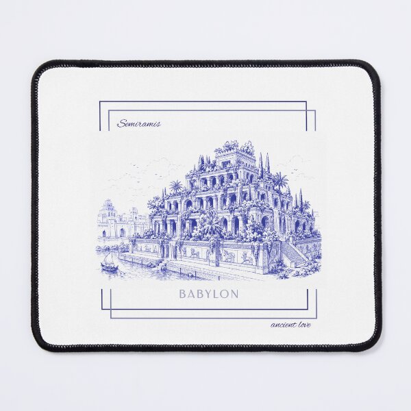 Item preview, Hanging Gardens of Babylon (Semiramis) | Vintage Blue Ink Pen Drawing designed and sold by ValMaDesign.
