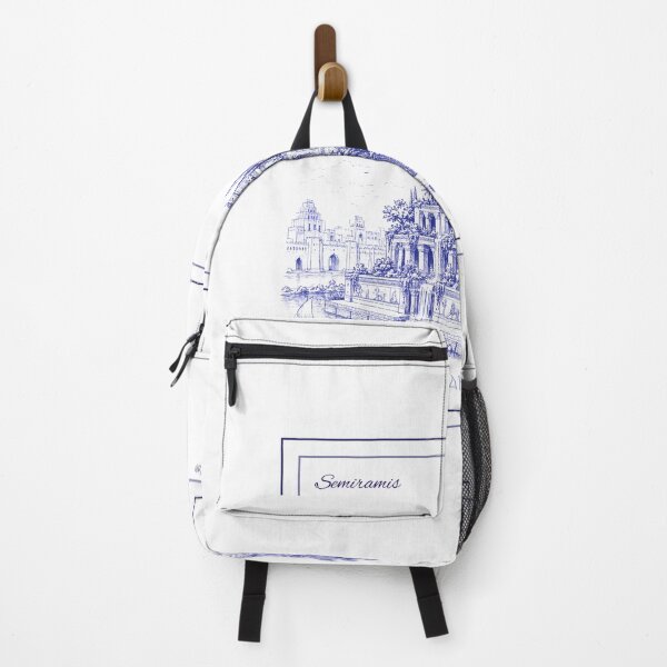 Item preview, Hanging Gardens of Babylon (Semiramis) | Vintage Blue Ink Pen Drawing designed and sold by ValMaDesign.