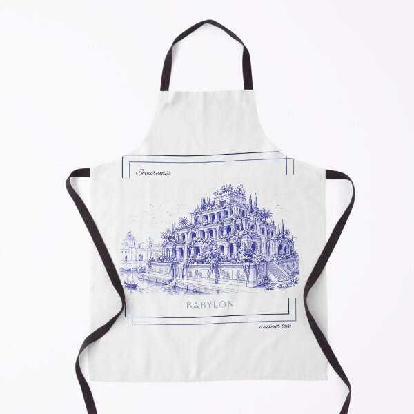 Item preview, Hanging Gardens of Babylon (Semiramis) | Vintage Blue Ink Pen Drawing designed and sold by ValMaDesign.