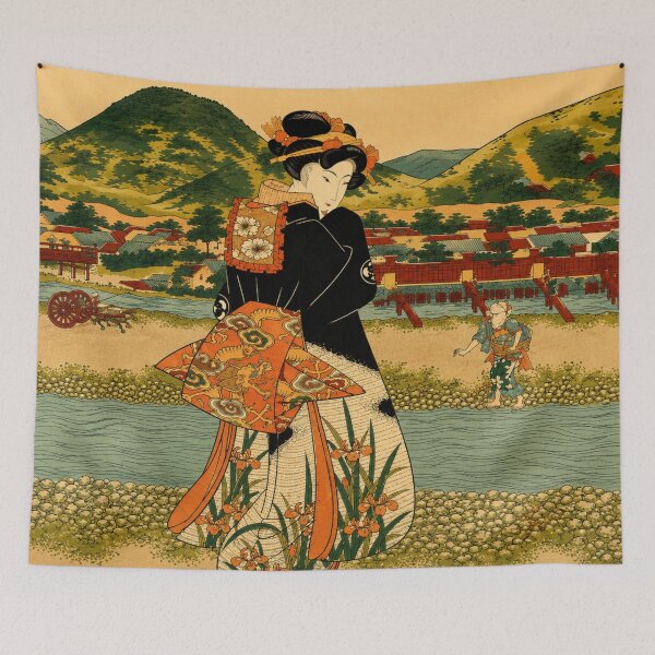 Item preview, Utagawa Kunisada, Courtesan walking along Shijogawara - Japanese Ukiyo-e Courtesan Illustration for Vintage Art Lovers designed and sold by RickE.