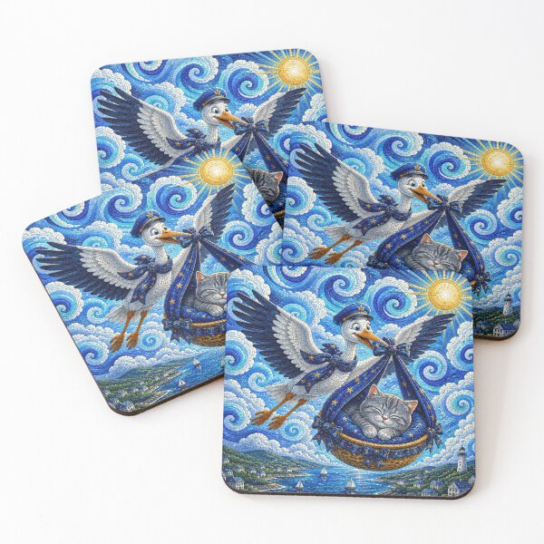 Item preview, Dream Delivery Stork Carrying a Sleeping Cat Across the Sky designed and sold by Mindworx21.