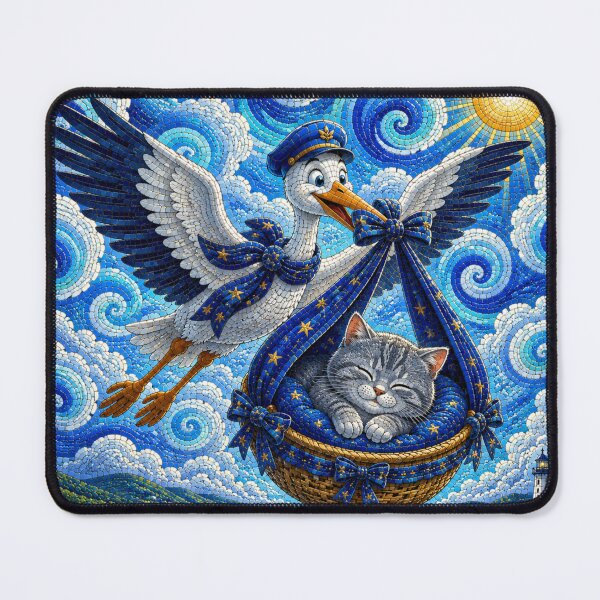 Item preview, Dream Delivery Stork Carrying a Sleeping Cat Across the Sky designed and sold by Mindworx21.