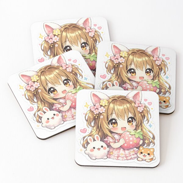 Aperçu de l'œuvre Autocollant Kawaii Fraise Anime Chibi créée et vendue par PixelMood Stickers.
