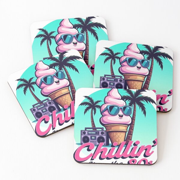 Item preview, Retro 80s Boombox with Palm Trees – Pink Neon Lettering on Light Blue Circle – Vintage Summer Vibes Print designed and sold by Ulikedigital14.
