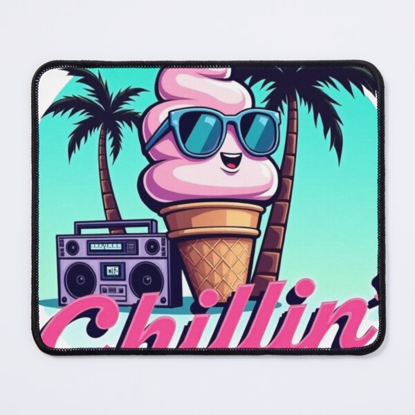 Item preview, Retro 80s Boombox with Palm Trees – Pink Neon Lettering on Light Blue Circle – Vintage Summer Vibes Print designed and sold by Ulikedigital14.
