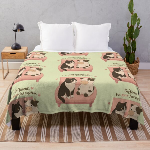 Item preview, Different But Purr-fect Together – Tuxedo Cat & Stuffed Cow Kawaii Art designed and sold by SammyMorry.