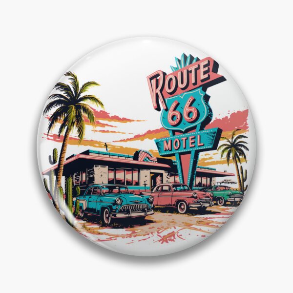 Item preview, Route 66 Retro Motel Sunset – Vintage Americana Road Trip Neon Sign Design designed and sold by ArcticFoxStudio.