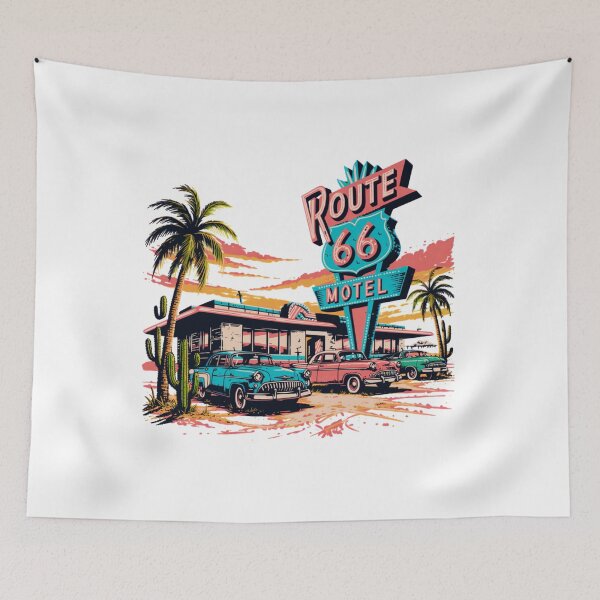 Item preview, Route 66 Retro Motel Sunset – Vintage Americana Road Trip Neon Sign Design designed and sold by ArcticFoxStudio.