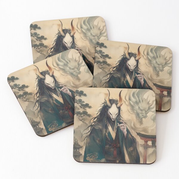 Item preview, Kijo Yokai Spirit with Dragon Guardian – Japanese Folklore Masked Demon Art designed and sold by kaxymax.