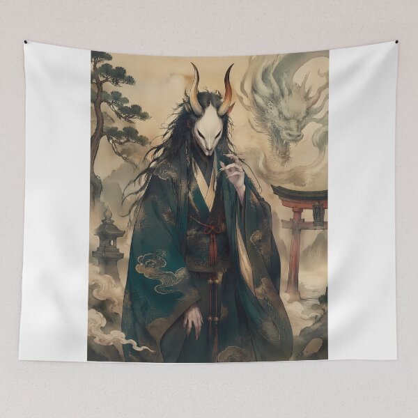 Item preview, Kijo Yokai Spirit with Dragon Guardian – Japanese Folklore Masked Demon Art designed and sold by kaxymax.
