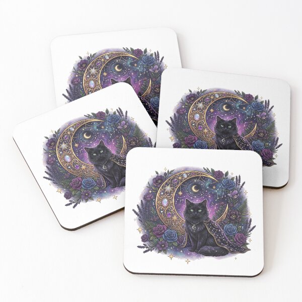Item preview, Mystical Black Cat Moon & Floral Celestial Witchcore Artwork | Gothic Boho Cat Design designed and sold by Madhav Creations Studio.