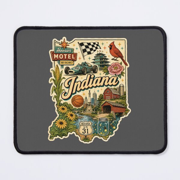 Item preview, Retro Indiana Collage Sticker | Hoosier State Travel Art with Indy 500, Cardinals, Covered Bridge & Fireflies designed and sold by SimplyJasper.