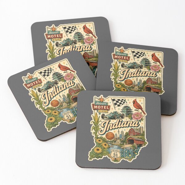 Item preview, Retro Indiana Collage Sticker | Hoosier State Travel Art with Indy 500, Cardinals, Covered Bridge & Fireflies designed and sold by SimplyJasper.