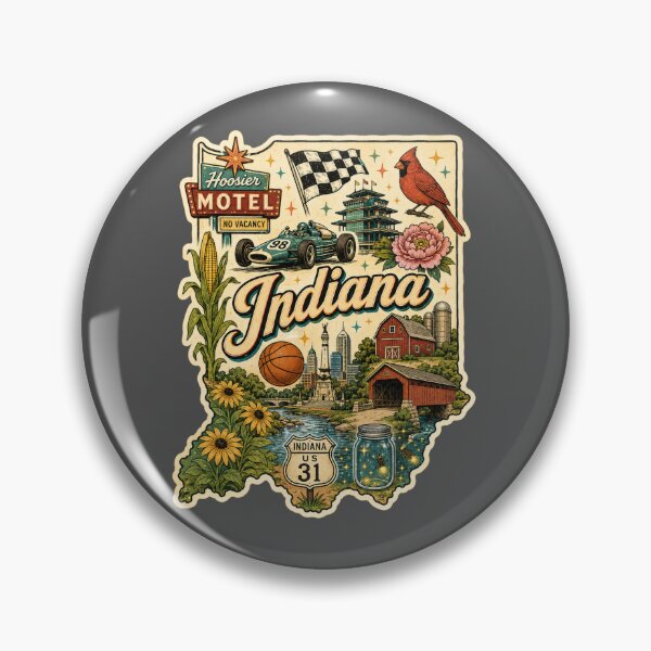 Item preview, Retro Indiana Collage Sticker | Hoosier State Travel Art with Indy 500, Cardinals, Covered Bridge & Fireflies designed and sold by SimplyJasper.
