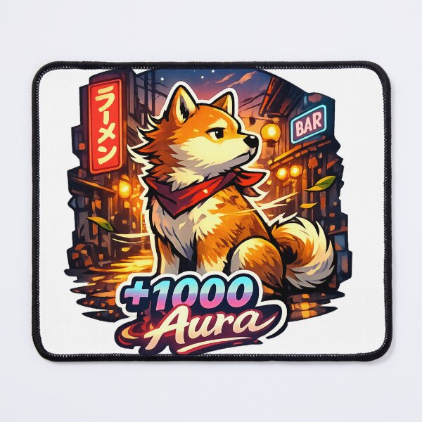 Item preview, Sunset Alley Shiba Inu “+1000 Aura” Sticker designed and sold by kawaii animal store (in Japan).