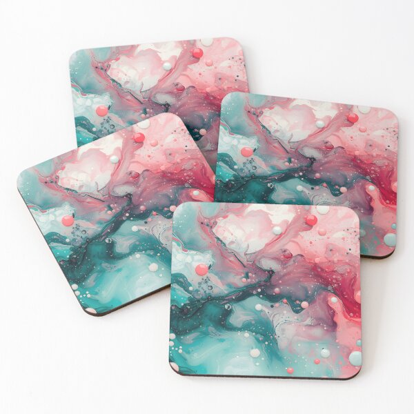 Item preview, Abstract Acrylic Pour Liquid Art - Emerald Turquoise and Pink Marble designed and sold by Paulocdias.