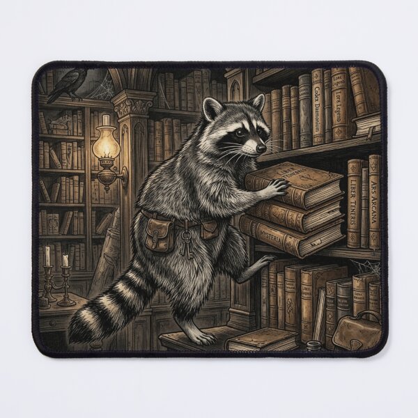 Item preview, Chaotic Neutral Raccoon Stealing Library Books Gothic designed and sold by Retro Mood Co.