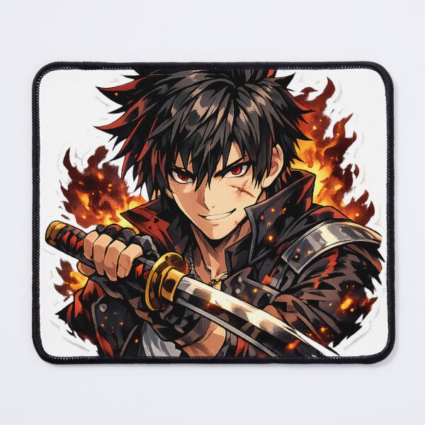 Item preview, Fiery Anime Warrior with Katana Sticker designed and sold by PixelMood Stickers.