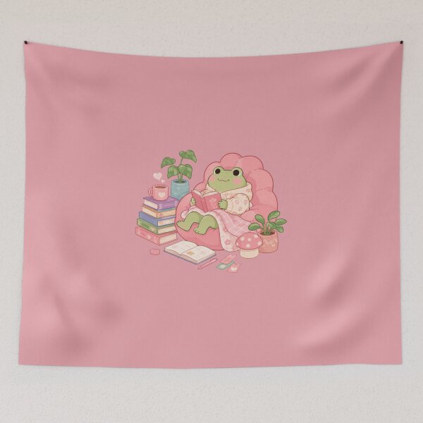 Item preview, Cozy Reading Frog Kawaii Cottagecore Bookworm Bean Bag designed and sold by bosamji.