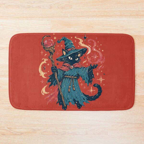 Item preview, Black Cat Wizard Witch Hat Magic Staff Fantasy Retro designed and sold by bosamji.