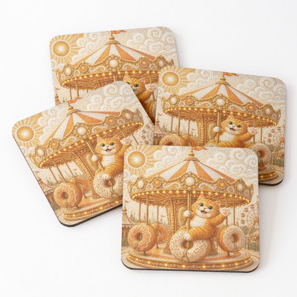Item preview, Chonky Ginger Cat Riding the Donut Carousel Dreamscape designed and sold by Mindworx21.
