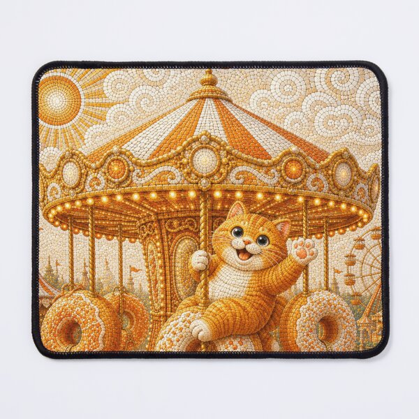 Item preview, Chonky Ginger Cat Riding the Donut Carousel Dreamscape designed and sold by Mindworx21.