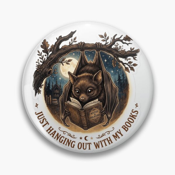 Item preview, Hanging Out With My Books Bat Reading Upside Down Gothic designed and sold by Retro Mood Co.