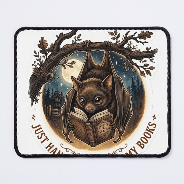 Item preview, Hanging Out With My Books Bat Reading Upside Down Gothic designed and sold by Retro Mood Co.