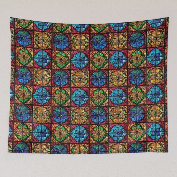 Item preview, Teal Gold Symmetrical Medallion Stained Glass Photo Texture designed and sold by DigitaICraft.