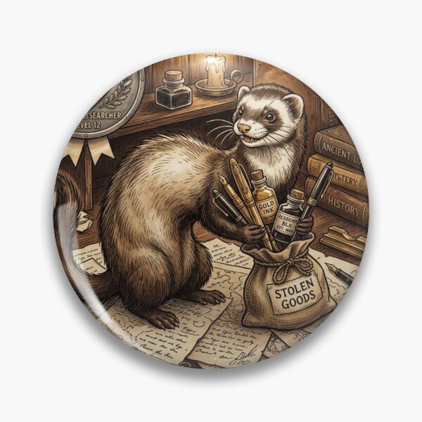 Item preview, Chaotic Good Ferret Stealing Shiny Pens Goblincore Academia designed and sold by Retro Mood Co.