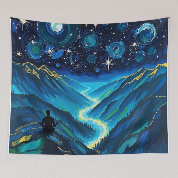 Item preview, Starry Night Mountain Painting – Psychedelic Nature Art designed and sold by Tama-sirth.