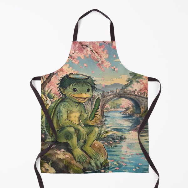 Item preview, Kappa Yokai with Cucumber Under Sakura Blossoms – Cute Japanese Folklore River Spirit designed and sold by kaxymax.