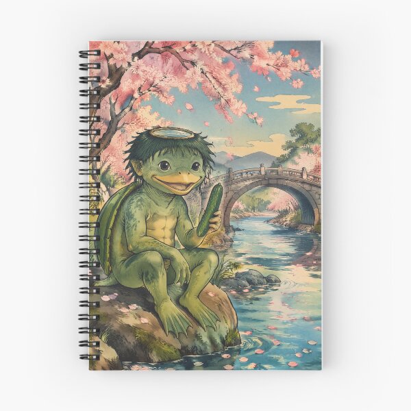 Item preview, Kappa Yokai con pepino bajo flores de cerezo: un adorable espíritu fluvial del folclore japonés. designed and sold by kaxymax.
