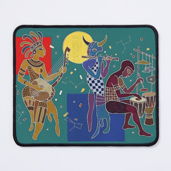Item preview, The Cosmic Musicians Abstract Art | Tribal Batik Cubist Painting | Mid-Century Modern Ethno Wall Decor designed and sold by SergioMiklos.