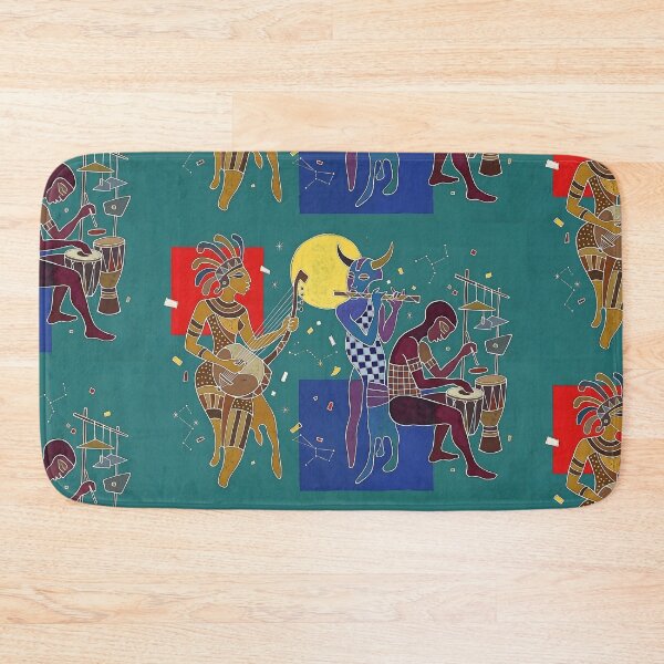 Item preview, The Cosmic Musicians Abstract Art | Tribal Batik Cubist Painting | Mid-Century Modern Ethno Wall Decor designed and sold by SergioMiklos.